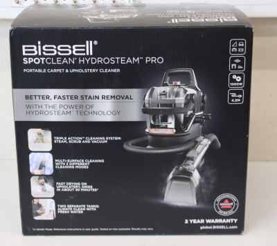 SALE OUT. Bissell | Portable Carpet and Upholstery Cleaner | SpotClean HydroSteam Pro | Corded operating | Washing function | 1000 W | - V | Black | Warranty 24 month(s) | DAMAGED PACKAGING, USED, DIRTY,SCRATCHES,MISSING HYDRORINSE TOOL