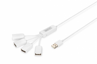 Digitus | USB 2.0 Cable Hub, 4-Port 4x USB A/F, 1x USB A male, DC2.5mm (PSU not incl.) | DA-70216