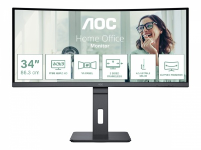 AOC | CU34P3CV | 34 " | VA | 21:9 | 100 Hz | 4 ms | 3440 x 1440 pixels | HDMI ports quantity 1