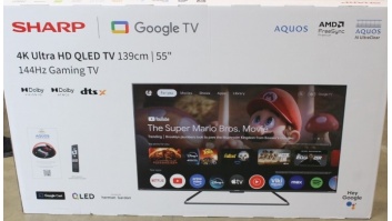 SALE OUT. Sharp 55GR8265E 55" (139cm) 4K Ultra HD QLED Smart Google Frameless TV, 144Hz, Dolby Vision IQ, Dolby Atmos, Harman/Kardon | Sharp 55GR8265E | 55 | Smart TV | Google TV | UHD | DEMO