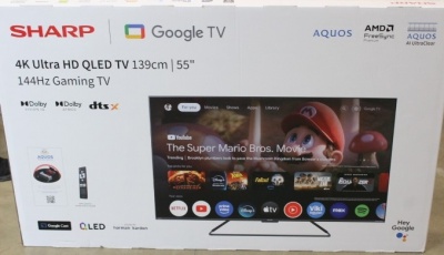 SALE OUT. Sharp 55GR8265E 55" (139cm) 4K Ultra HD QLED Smart Google Frameless TV, 144Hz, Dolby Vision IQ, Dolby Atmos, Harman/Kardon | Sharp 55GR8265E | 55 | Smart TV | Google TV | UHD | DEMO