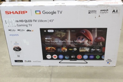 SALE OUT. Sharp 43HR7265E 43" (108cm) QLED 144Hz 4K Ultra HD Google TV, Dolby Vision IQ, Dolby Atmos, Central Stand | Sharp 43HR7265E | 43 | Smart TV | Google TV | Black | DAMAGED PACKAGING
