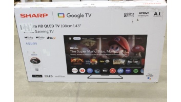 SALE OUT. Sharp 43HR7265E 43" (108cm) QLED 144Hz 4K Ultra HD Google TV, Dolby Vision IQ, Dolby Atmos, Central Stand | Sharp 43HR7265E | 43 | Smart TV | Google TV | Black | DAMAGED PACKAGING