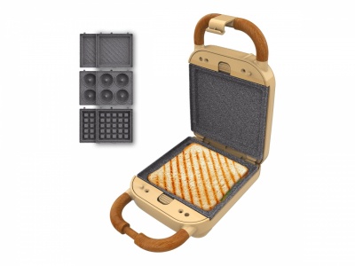 Cecotec Sandwich Maker | Rock'nToast Retro One Yellow Retro-style | 700 W | Number of plates 3 | Yellow