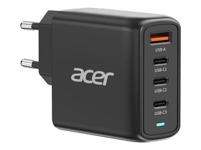 Acer 67W PD GaN Charger, 2 x USB C and 1 x USB A, EU Plug, 100W USB C cable, Black (Retail Pack) | Acer