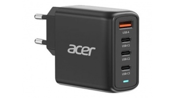Acer 67W PD GaN Charger, 2 x USB C and 1 x USB A, EU Plug, 100W USB C cable, Black (Retail Pack) | Acer