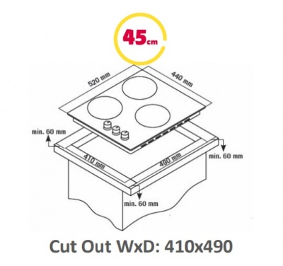 Simfer | Hob | H4.300.VGRIM | Gas | Number of burners/cooking zones 3 | Rotary knobs | Stainless steel