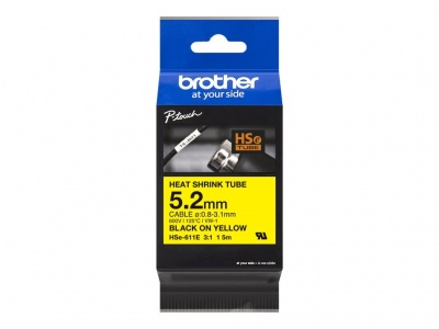 Brother | HSe-611E Heat shrink tube | Black On Yellow | TZe | Roll (0.52 cm x 1.5 m) | 0.52 x 150 cm