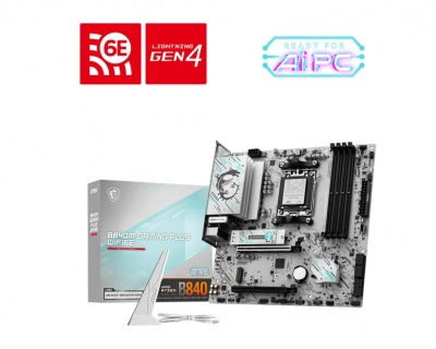 MSI B840M GAMING PLUS WIFI6E | Processor family AMD | Processor socket AM5 | DDR5 | Supported hard disk drive interfaces SATA, M.2 | Number of SATA connectors 4