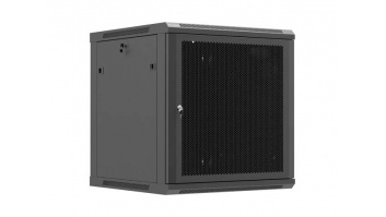 Wall mounted installation cabinet 19"12U, 600 x 600, Black perforated door (Flat pack) | Lanberg WF01-6612-23B | Lockable, vented top panel, perforated front door, single-leafed, 2 slots for fan, 1 mm thickness, 4 vertical mounting rails, grounding front