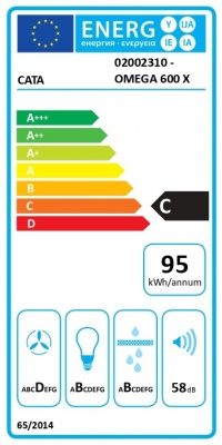 CATA Hood | OMEGA 600 X/M | Wall mounted | Energy efficiency class C | Width 60 cm | 645 m³/h | Mechanical control | LED | Stainless steel