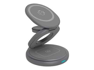 Raidsonic 3 in 1 foldable magnetic charging stand for mobile phone, earpods and smartwatch, Aluminium | Icy Box IB-SH101-CH