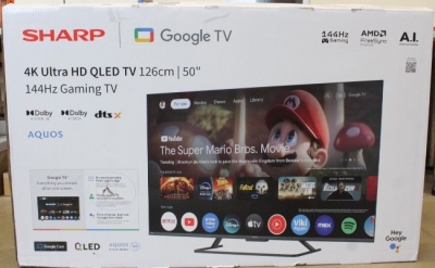 SALE OUT. Sharp 50HR7265E 50" (126cm) QLED 144Hz 4K Ultra HD Google TV, Dolby Vision, Dolby Atmos, Central Stand | SALE OUT. Sharp 50HR7265E | 50 | Smart TV | Google TV | Black | DAMAGED PACKAGING