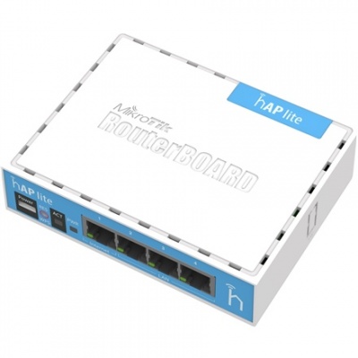 MikroTik | hAP Lite Classic | RB941-2nD | 802.11n | 10/100 Mbit/s | Ethernet LAN (RJ-45) ports 4 | Mesh Support No | MU-MiMO No | No mobile broadband | Antenna type Internal | 1xUSB | 12 month(s)