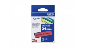 Brother | TZe-451 Laminated Tape | Black On Red | TZe | 8 m | 2.4 cm