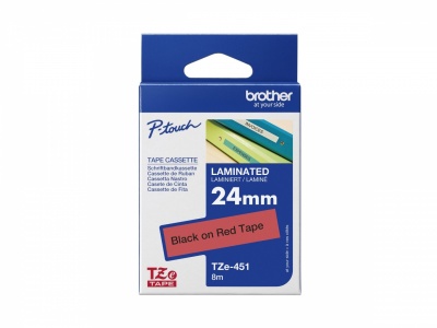 Brother | TZe-451 Laminated Tape | Black On Red | TZe | 8 m | 2.4 cm