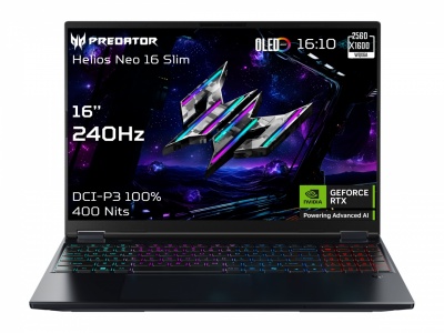 Acer | Predator Helios Neo 16S AI PHN16S-71-95J5 | Black | 16 " | OLED | WQXGA | 240 Hz | Intel Core Ultra 9 | 275HX | 64 GB | DDR5 | Solid-state drive capacity 1000 GB | NVIDIA GeForce RTX 5070 Ti | Windows 11 Home | Keyboard language English | Keyboard 