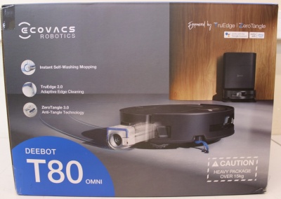SALE OUT. Ecovacs DEEBOT T80 OMNI Vacuum cleaner, Robot, Wet&Dry, 18000Pa, TruEdge 2.0, ZeroTangle 3.0, Carpet Care, Black + Auto-empty stat | Ecovacs Robotic Vacuum Cleaner | DEEBOT T80 OMNI | Wet&Dry | Li-ion | 6400 mAh | Dust capacity 0.22 L | 18000 Pa