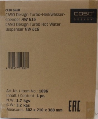 SALE OUT. Caso HW 616 Turbo Hot Water Dispenser, Capacity 2.5 L, Stainless steel, Black | SALE OUT. Caso Turbo Hot Water Dispenser | HW 616 | Water Dispenser | 2600 W | 2.5 L | Plastic/Stainless Steel | Black/Stainless Steel | DAMAGED PACKAGING