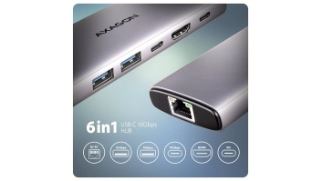 I/O HUB USB-C 6IN1 10GBPS/0.15M HMC-6G2L AXAGON