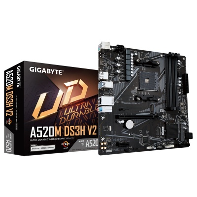 Gigabyte | A520M DS3H V2 | Processor family AMD | Processor socket AM4 | DDR4 DIMM | Memory slots 2 | Supported hard disk drive interfaces 	SATA, M.2 | Number of SATA connectors 4 | Chipset AMD A520 | Micro ATX