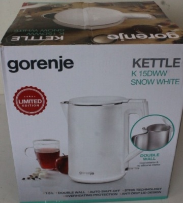 SALE OUT. GoGorenje K15DWW Kettle, Electric, Capacity 1.5 L, Power 2200 W, Plastic, White | Kettle | K15DWW | Electric | 2200 W | 1.5 L | Plastic + metal | 360° rotational base | White | DAMAGED PACKAGING | Gorenje Kettle | K15DWW | Electric | 2200 W | 1.