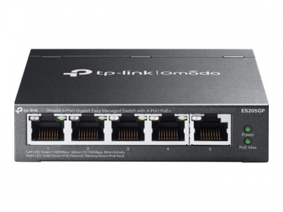TP-LINK | Omada 5-Port Gigabit Easy Managed Switch with 4-Port PoE+ | ES205GP | Desktop/Wall mountable