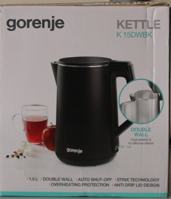 SALE OUT.  | Gorenje Kettle | K15DWBK | Electric | 2200 W | 1.5 L | Stainless steel | 360° rotational base | Black | DAMAGED PACKAGING, SCRATCHED