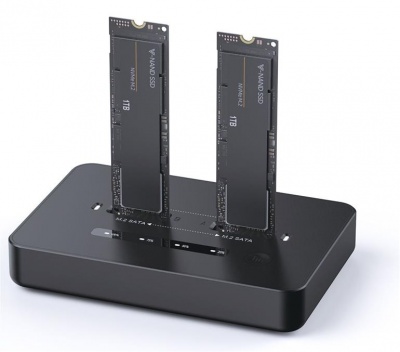 Gembird DD2-U3M2 Desktop dual drive USB Type-C M.2 NVME (and SATA) SSD docking station, black | Gembird