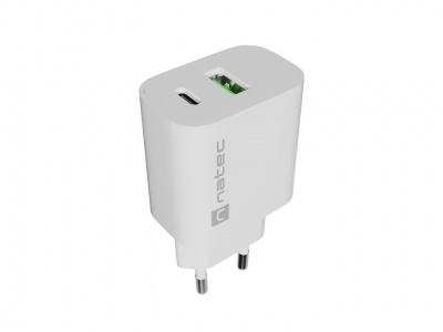 Natec Ribera USB Charger 1X USB-A + 1X USB-C 20W, White