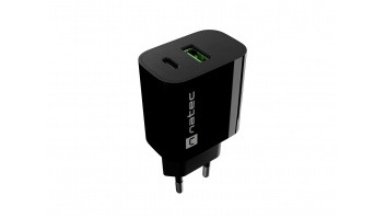Natec Ribera USB Charger 1X USB-A + 1X USB-C 20W, Black
