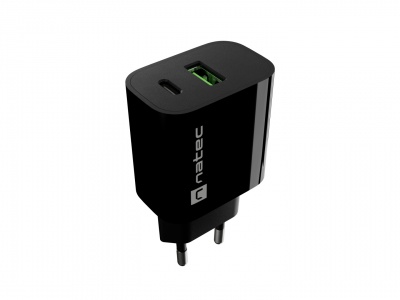 Natec Ribera USB Charger 1X USB-A + 1X USB-C 20W, Black