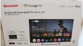 SALE OUT. Sharp 50HP6265E 50" (126cm) QLED 4K Ultra HD Google TV, Dolby Vision, Dolby Atmos, Central Stand | Sharp 50HP6265E | 50 | Smart TV | Google TV | UHD | Black | DAMAGED PACKAGING