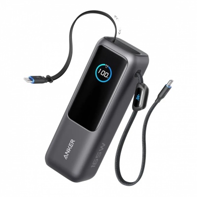Anker Zolo Powerbank | A1695H11 | 25000 mAh | Built-In USB-C and Retractable Cable) | Grey