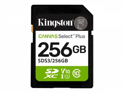 Kingston Canvas Select Plus | 256 GB | SD | Flash memory class Class 10, UHS-I, U1/U3, Video Class 10/30