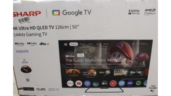 SALE OUT. Sharp 50HR7265E 50" (126cm) QLED 144Hz 4K Ultra HD Google TV, Dolby Vision, Dolby Atmos, Central Stand | SALE OUT. | Sharp 50HR7265E | 50 | Smart TV | Google TV | Black | DAMAGED PACKAGING, USED