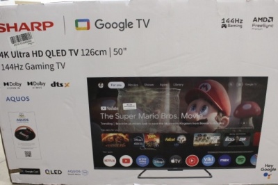 SALE OUT. Sharp 50HR7265E 50" (126cm) QLED 144Hz 4K Ultra HD Google TV, Dolby Vision, Dolby Atmos, Central Stand | SALE OUT. | Sharp 50HR7265E | 50 | Smart TV | Google TV | Black | DAMAGED PACKAGING, USED
