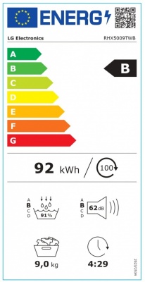 LG Dryer Machine with Heat Pump | RHX5009TWB | Energy efficiency class B | Front loading | 9 kg | LED | Depth 66 cm | Wi-Fi | White