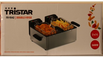 SALE OUT. Tristar FR-9342 Double deep fryer, Total capacity 6 L, 3600 W, Stainless Steel/Black | Tristar Double deep fryer | FR-9342 | Power 3600 W | Capacity 6 L | Silver | DAMAGED PACKAGING, DENTED BODY (BACKSIDE, BOTTOM) | 24 month(s)