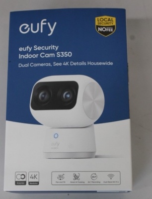 SALE OUT. Anker Eufy Security Indoor Cam S350, White | Anker Eufy Security Indoor Camera | S350 | 24 month(s) | Tabletop | Wide-Angle Lens | Micro SD, Max. 128GB | UNPACKED, MISSING POSITIONING STICKER