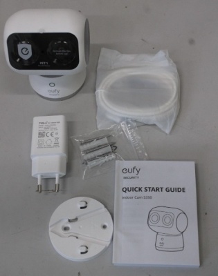 SALE OUT. Anker Eufy Security Indoor Cam S350, White | Anker Eufy Security Indoor Camera | S350 | 24 month(s) | Tabletop | Wide-Angle Lens | Micro SD, Max. 128GB | UNPACKED, MISSING POSITIONING STICKER
