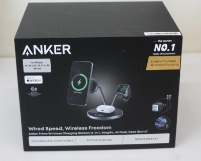 SALE OUT. Anker Prime Wireless Charging Station Qi2.2  25W wireles charging  (3-in-1, MagGo, AirCool, Dock Stand) PSU added | UNPACKED, SCRACHED ON SCREEN