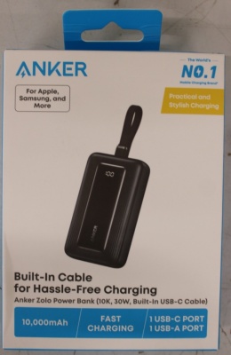 Anker Power Bank with Built-In USB-C Cable | A1688H11 | 10000 mAh | Black | DAMAGED PACKAGING