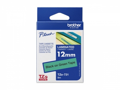 Brother | TZe-731 Laminated Tape | Black on Green | TZe | 8 m | 1.2 cm