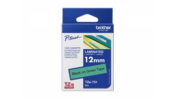 Brother | TZe-731 Laminated Tape | Black on Green | TZe | 8 m | 1.2 cm