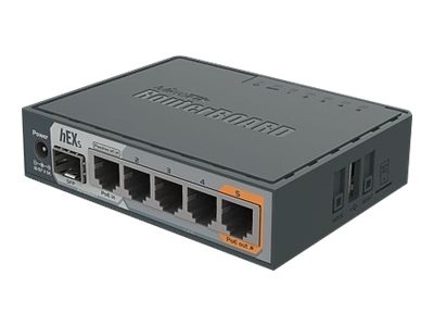 Mikrotik Wired Ethernet Router RB760iGS, hEX S, Dual Core 880MHz CPU, 256MB RAM, 16 MB (MicroSD), 5xGigabit LAN, 1xSFP, USB, IPsec hardware encryption support and The Dude server package, PCB temperature and Voltage Monitor, Beeper, RouterOS L4 | MikroTik