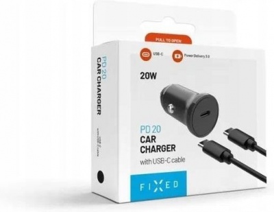 Fixed USB-C Car Charger 20W+ USB-C/USB-C Cable | FIXCC20N-CC-BK