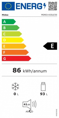 Midea Refrigerator | MDRD142SLE30 | Energy efficiency class Class E | Free standing | Height 83.5 cm | Larder | Fridge net capacity 93 L | 41 dB | Black
