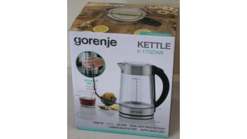 SALE OUT. Gorenje K17GDWII Kettle, Electric, Capacity 1.7 L, Power 2200 W, Stainless steel | SALE OUT. | Gorenje Kettle | K17GDWII | 2200 W | Electric | 1.7 L | 360° rotational base | Stainless steel/Glass | Stainless steel/Transparent | DAMAGED PACKAGING