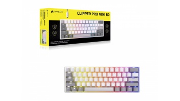 CORSAIR CLIPPER PRO MINI 60 Hall Effect Gaming Keyboard, Backlit RGB LED, CORSAIR MGX Core, White , PBT DS Keycaps